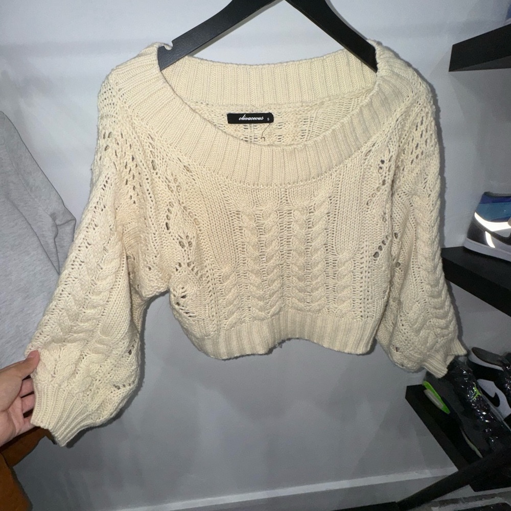 Cream crop crochet sweater